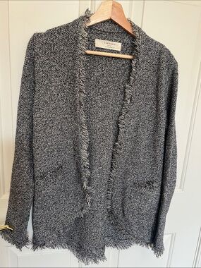 Zara Black and Silver Marled Fringe Open Cardigan